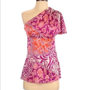 Cache Silk Pink Paisley/Animal Print One Shoulder Top y2k Cavalli inspired